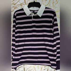 Wild fable Rugby long sleeve shirt, Women's Medium, Burgundy, Pink and White